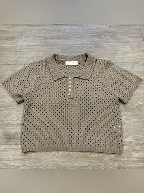 LC Lizette Collection Knit Polo Top Short Sleeve Size XL Brown